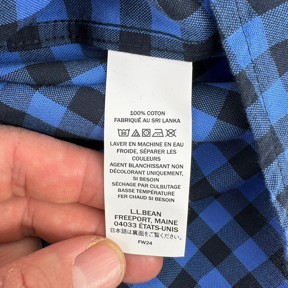 LL Bean Mens Traditional Fit Buffalo Check Flannel Shirt Blue Black Medium M-Reg - Picture 8 of 10